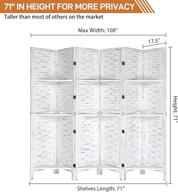 Bonnlo 6 Panels Wood Room Divider