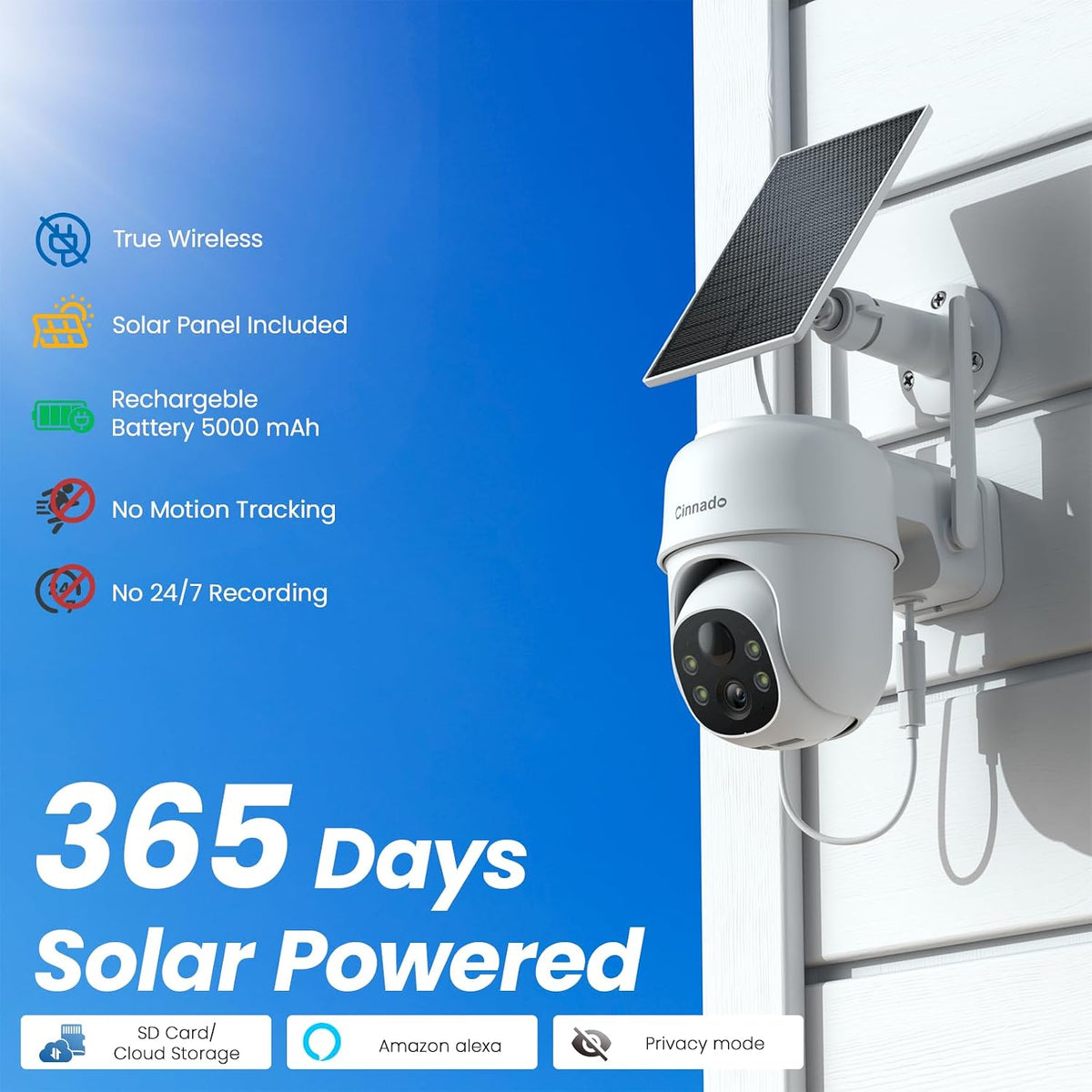 cinnado 2k outdoor cameras for home security solar, close-up detail
