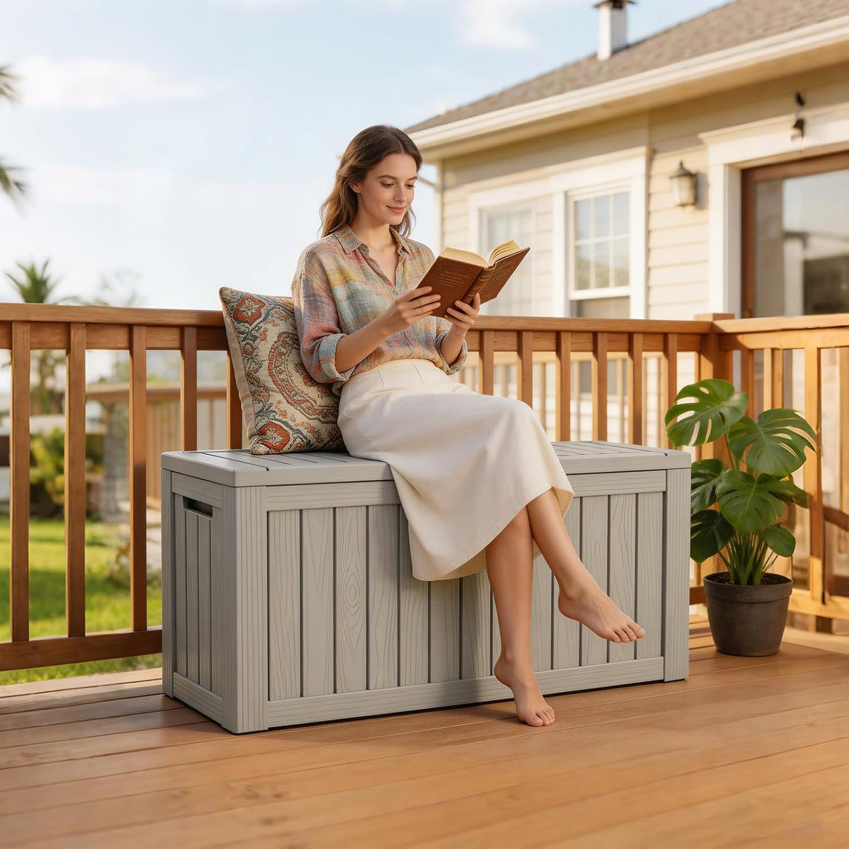 outdoor deck storage box, 90 gallon deck box,lockable, package contents