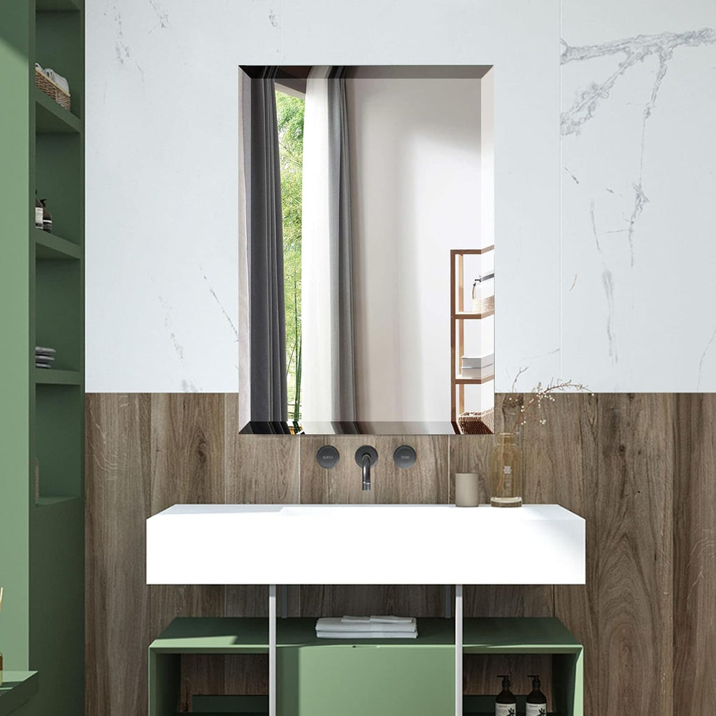 Mirrorons Beveled Mirror 24x36 Frameless Bathroom Wall Mirror Shatterproof