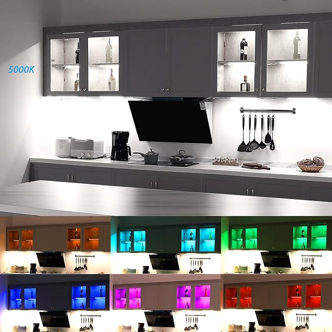 Under Cabinet LED Lights Kit. RGB Color Changing & Super Bright White Lighting.