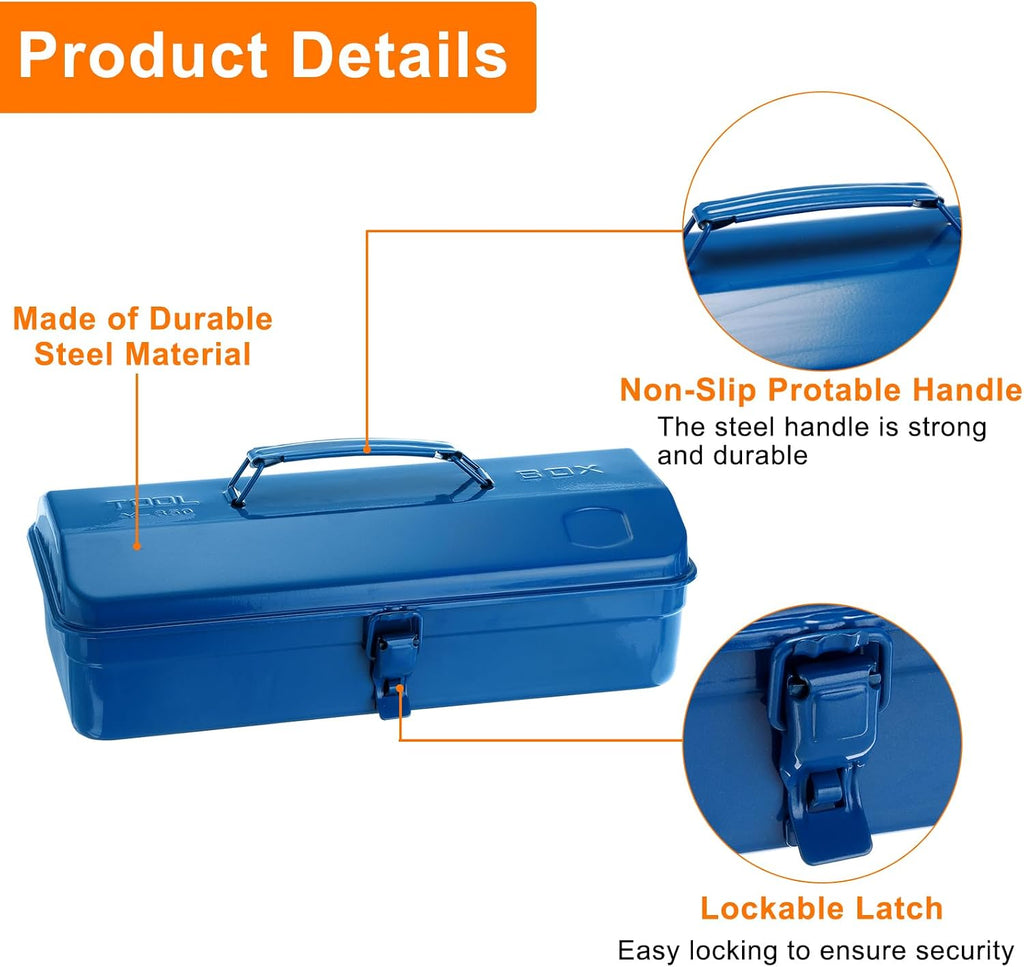 harfington tool box 14.2" portable steel tool box, side view