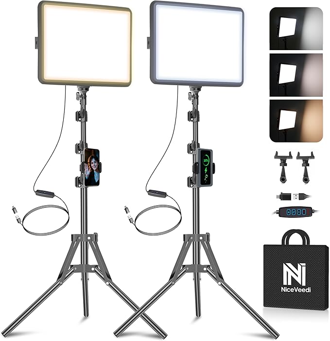 2-Pack LED Video Light Kit, NiceVeedi Studio Light, 2800-6500K Dimmable