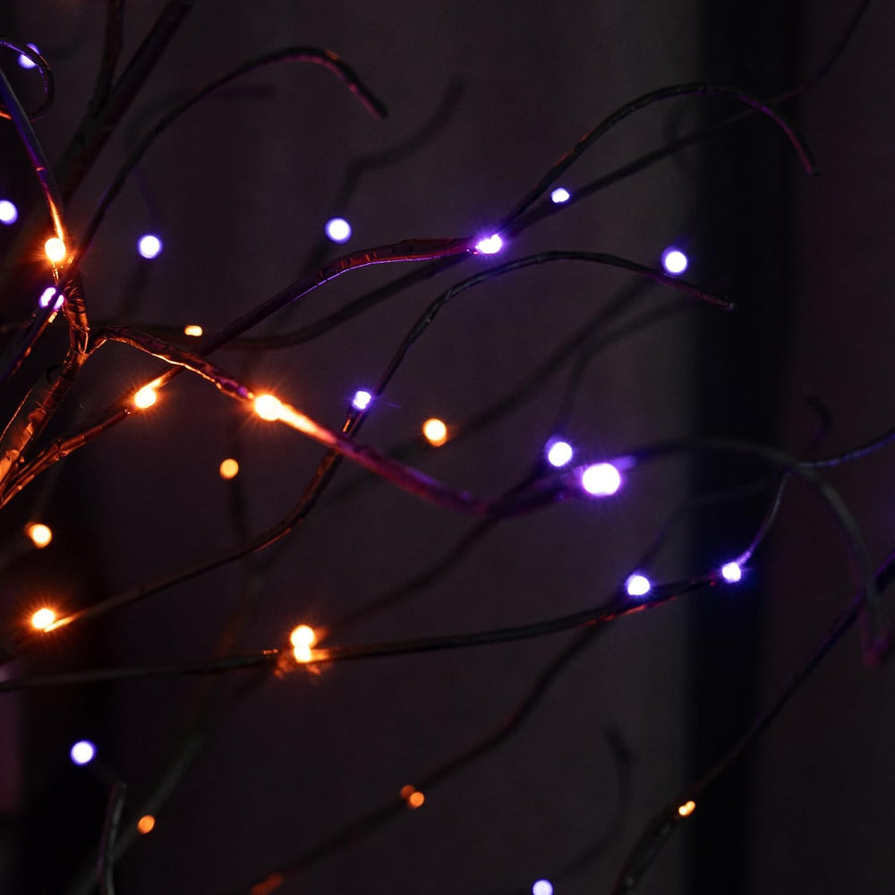 TW SHINE 6FT Halloween Lighted Black Birch Tree, 144 LED Purple and Orange Li...