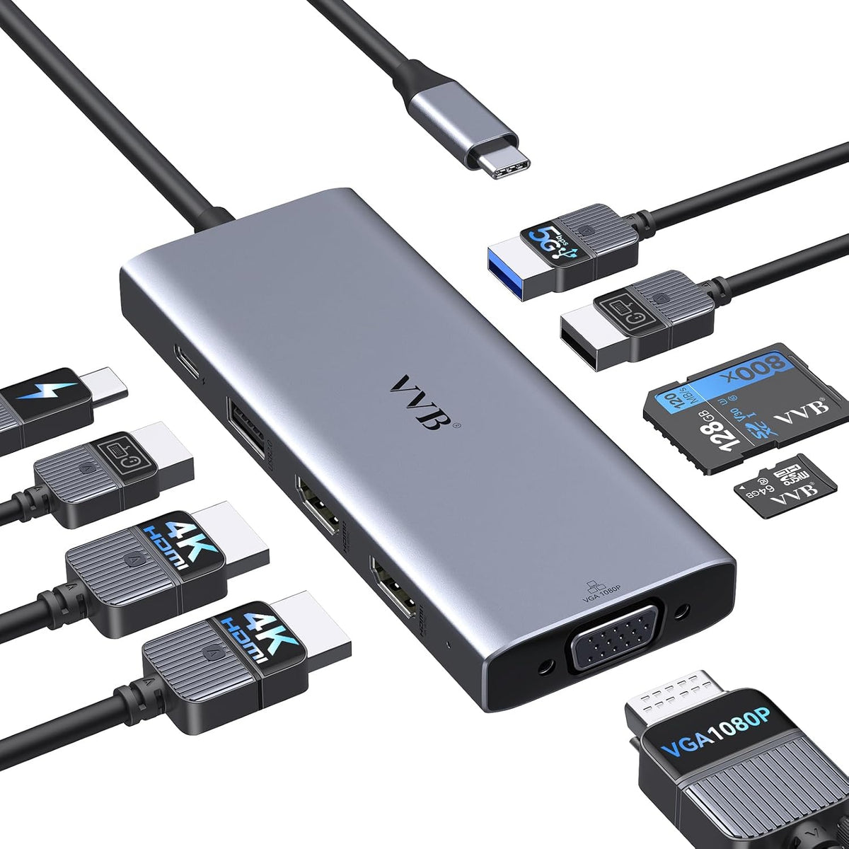 USB C Docking Station Dual Monitor HDMI Adapter