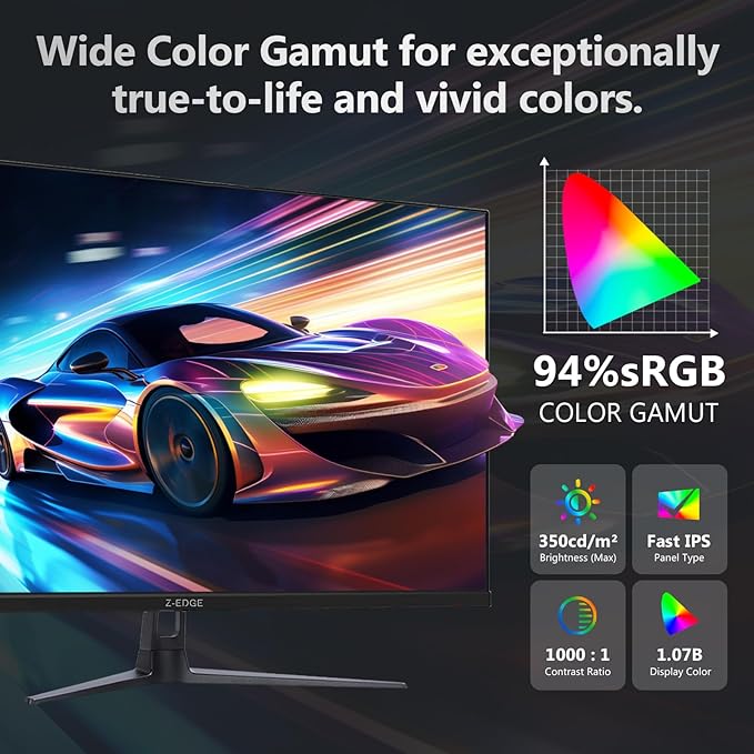 Z-Edge 27-inch Gaming Monitor QHD 2560 x 1440 2K, 180Hz Refresh Rate, 1ms MPRT
