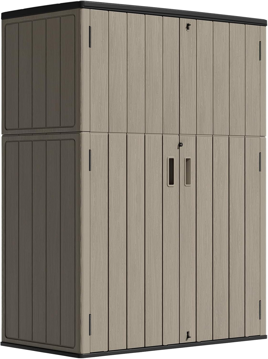 ZZM 57 Cu.ft Outdoor Storage Shed HDPE Storage Cabinet, Double-Wall Resin Sheds with Floor Vertical Lockable Sheds Garden Tools Trash Can, Lawn Mower, Bike Storage, Waterproof, Brown