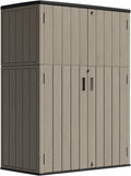 ZZM 57 Cu.ft Outdoor Storage Shed HDPE Storage Cabinet, Double-Wall Resin Sheds with Floor Vertical Lockable Sheds Garden Tools Trash Can, Lawn Mower, Bike Storage, Waterproof, Brown