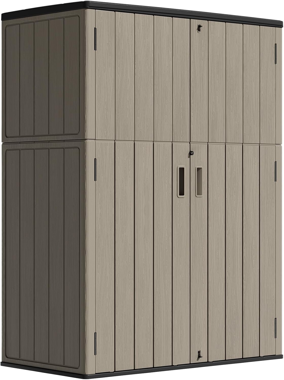 ZZM 57 Cu.ft Outdoor Storage Shed HDPE Storage Cabinet, Double-Wall Resin Sheds with Floor Vertical Lockable Sheds Garden Tools Trash Can, Lawn Mower, Bike Storage, Waterproof, Brown