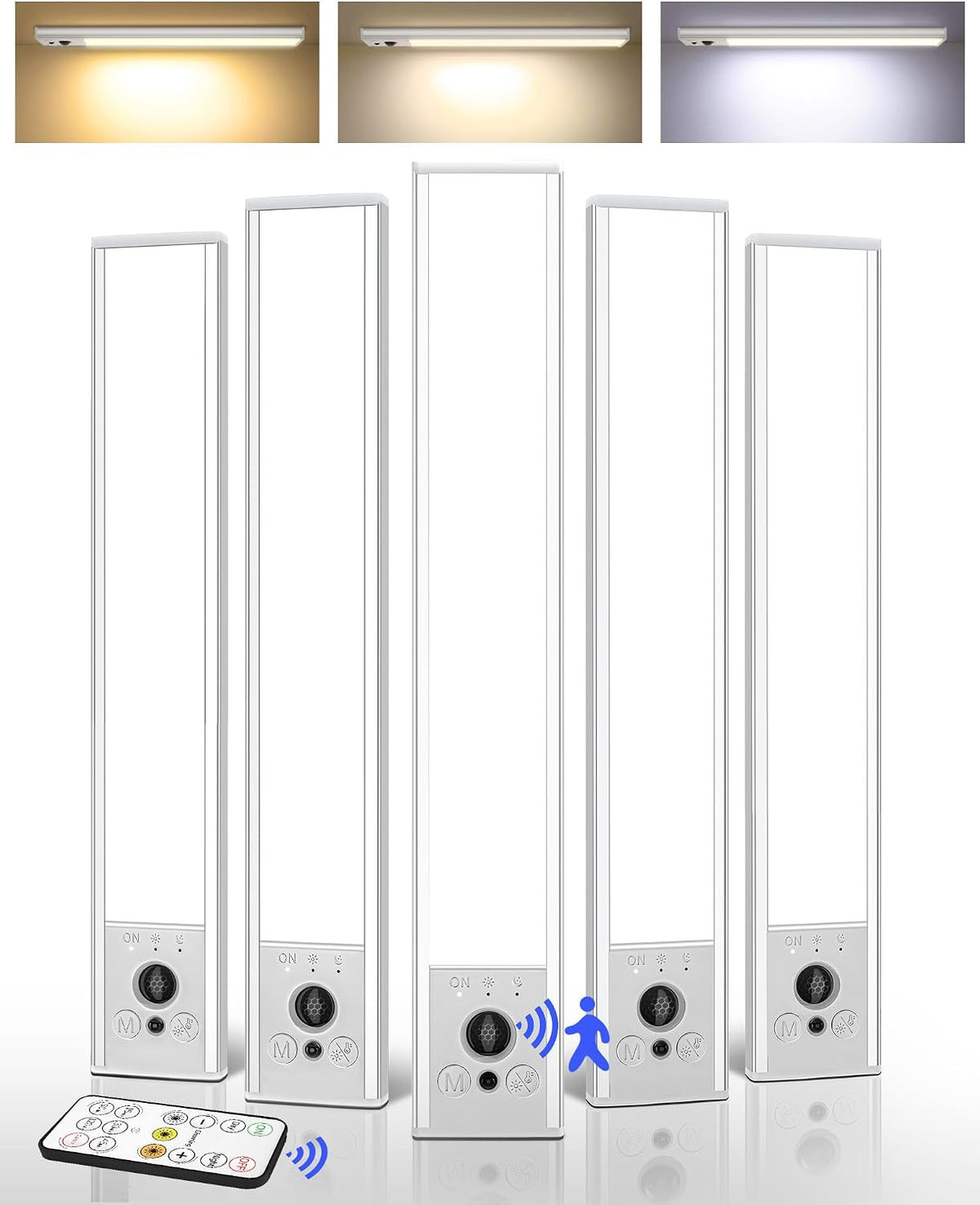 EZVALO 5 Pack Under Cabinet Lighting, 2400mAh Rechargeable Motion Sensor Light