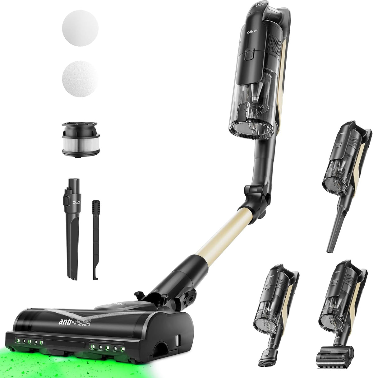 Candy Cordless Stick Vacuum Cleaner, 320AW Powerful Suction, 100min Runtime