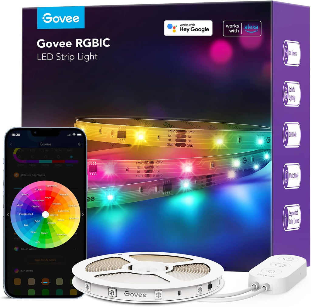 Govee RGBIC Alexa LED Strip Light 32.8ft, Smart WiFi LED Lights Work