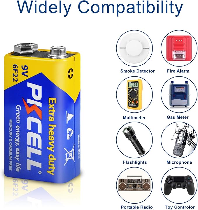 PKCELL 9V Batteries, 100 Pack 9 Volt Batteries Carbon Zinc, 9V Battery