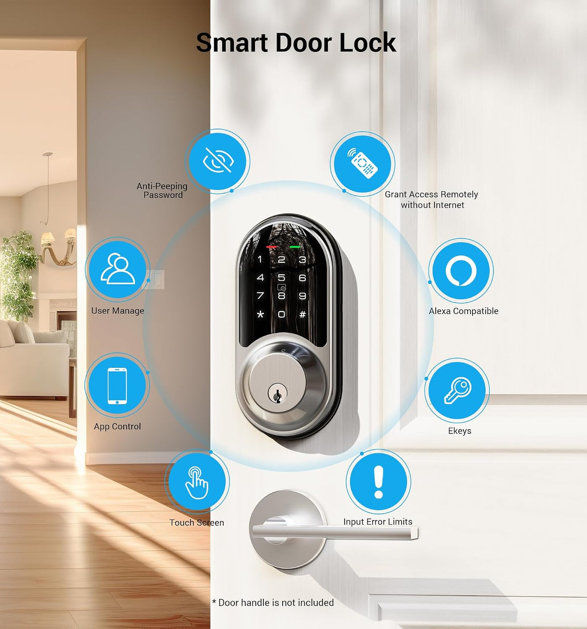 veise rz06 smart lock for front door with, side view