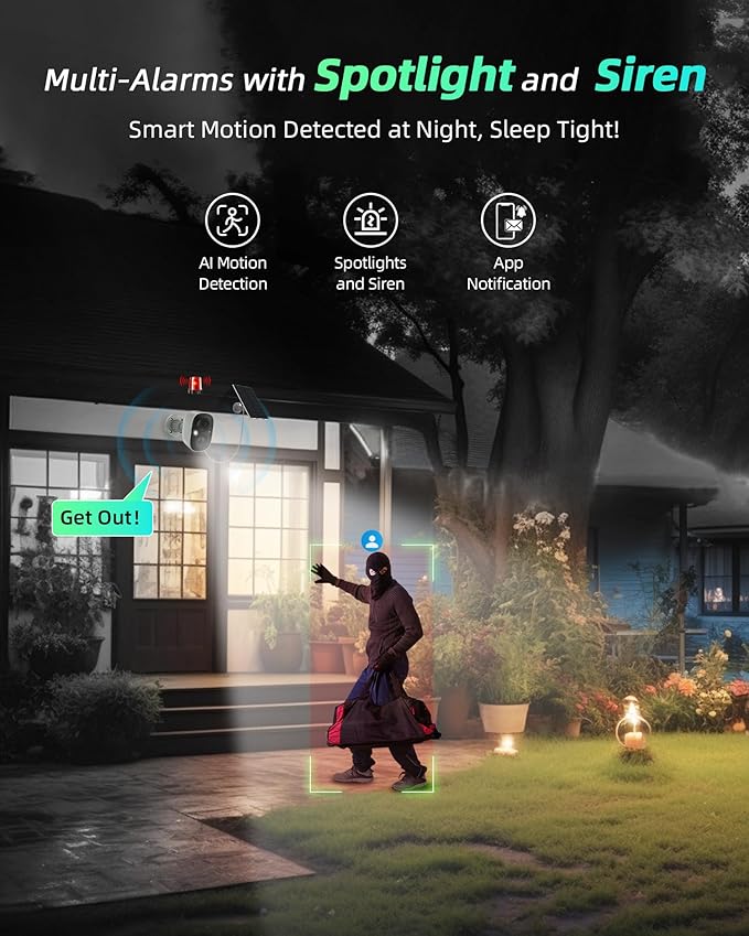 MaxiViz Solar Camera Outdoor Wireless, 2.4GHz Wi-Fi Security Camera