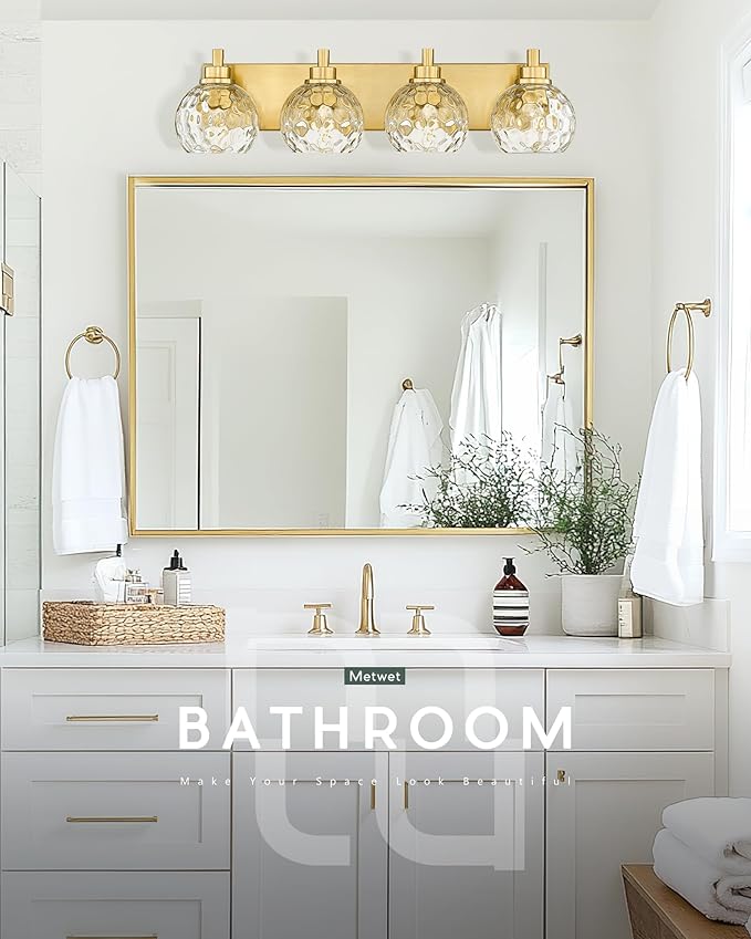 METWET Bathroom Light Fixtures Over Mirror, 4-Light Modern Sconces Wall Lighting