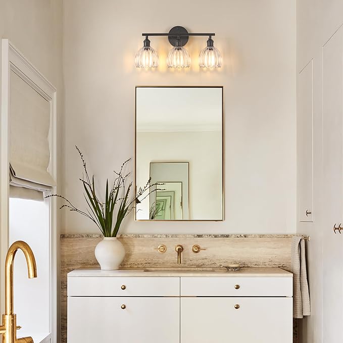 Shenmoyl Bathroom Light Fixtures, 3-Light Black Vanity Wall Light Over Mirror