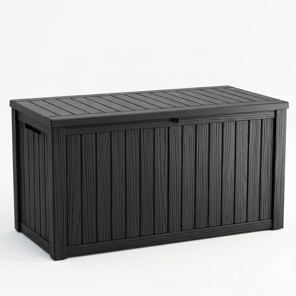 180 Gallon Outdoor Storage Box Waterproof, Resin Lockable Deck Box with Lid, Large Capacity Weatherproof Container for Patio Furniture, Side Table and Cushions (Black, 180 Gallon)
