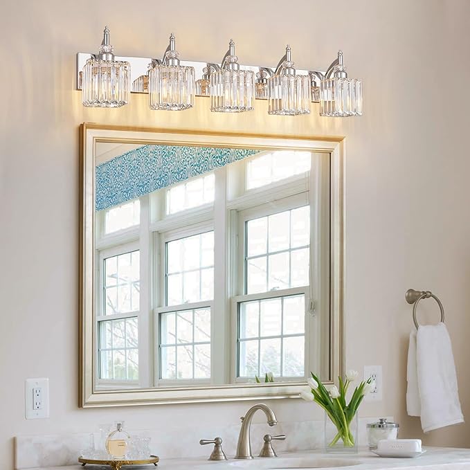 BBLLWJ Crystal Vanity Lights Chrome 5 Light Bathroom Light Fixtures Over Mirror
