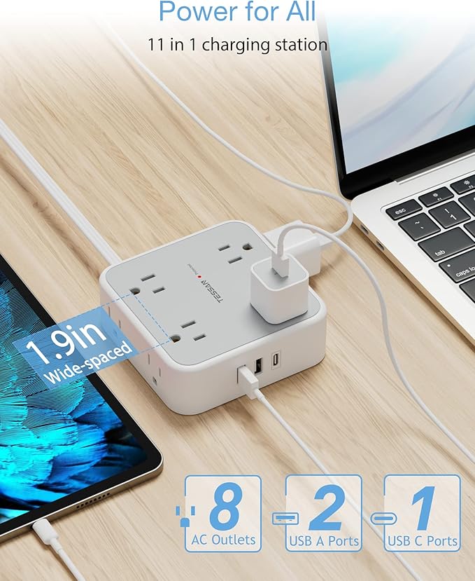 TESSAN Surge Protector Power Strip 15 Ft Cord, 8 Widely Spaced Outlets