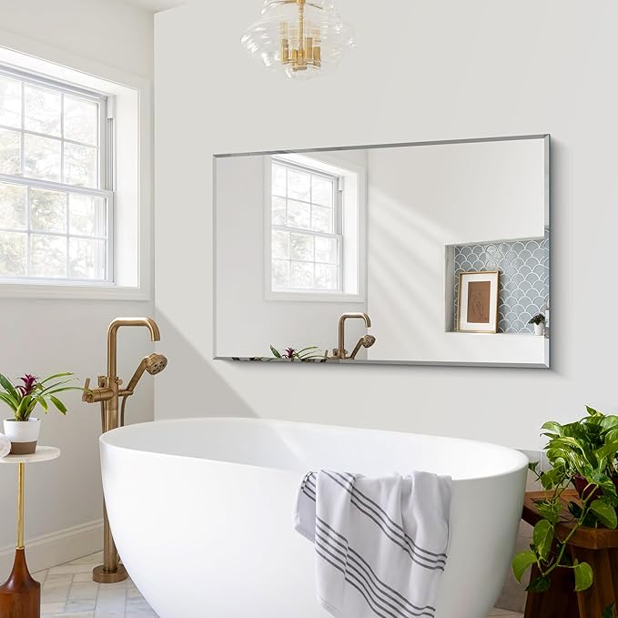 CILIBER Beveled Bathroom Mirror, 30x48 Large Frameless Mirrors