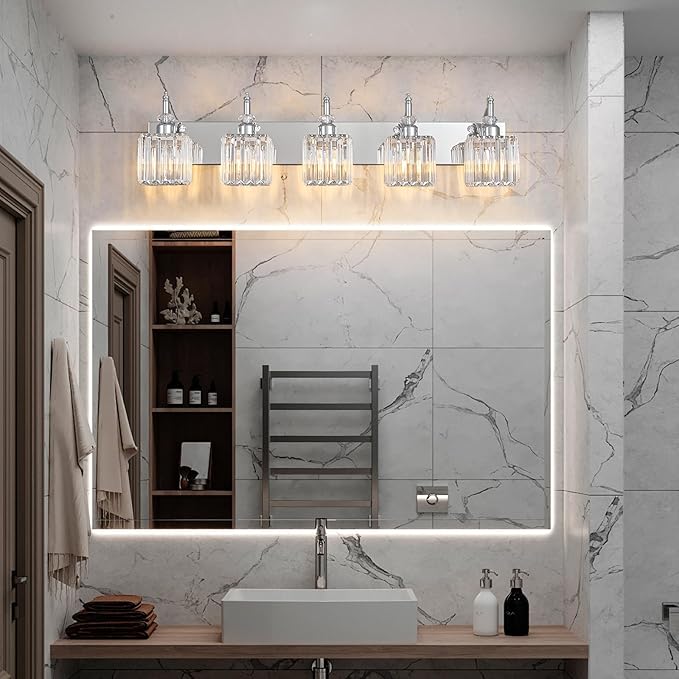 BBLLWJ Crystal Vanity Lights Chrome 5 Light Bathroom Light Fixtures Over Mirror