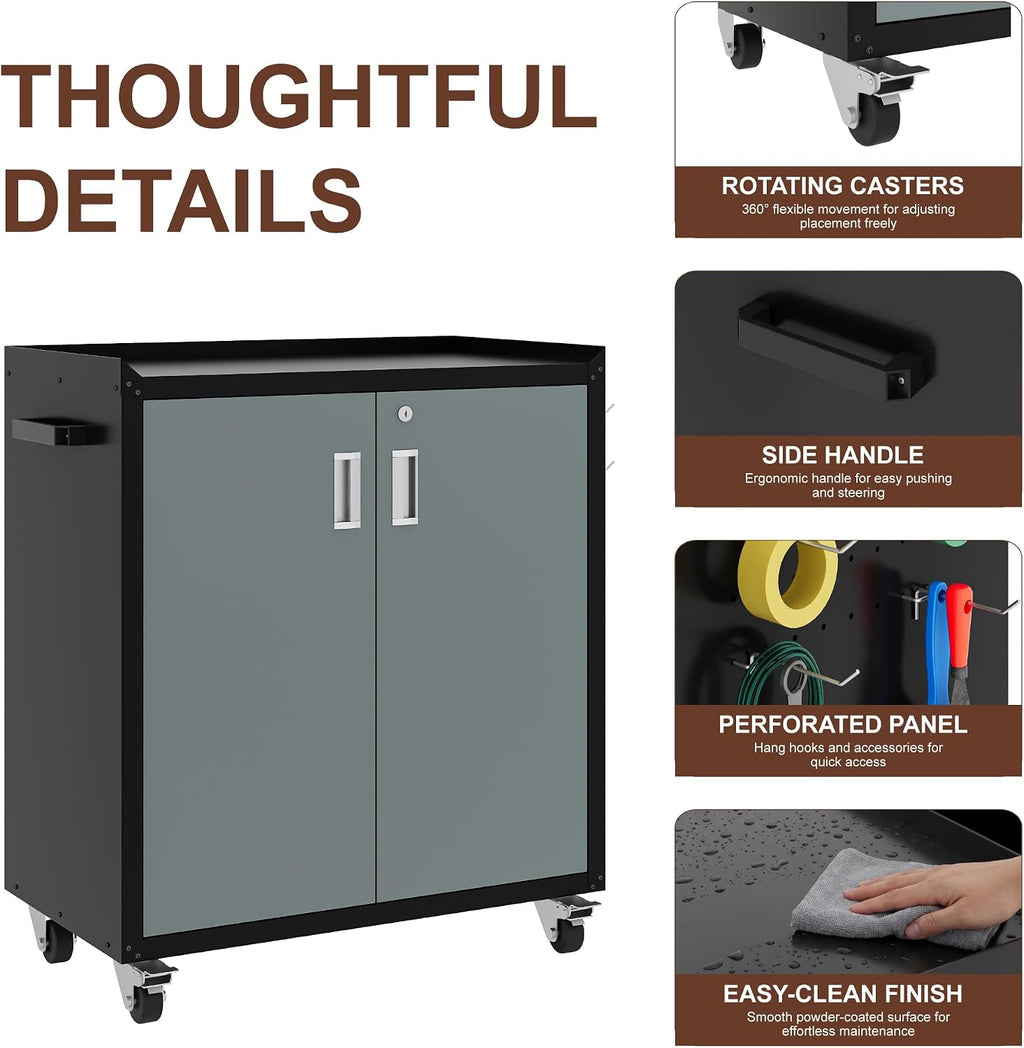 lcaopc metal storage cabinet with wheels - lockable showing dimensions