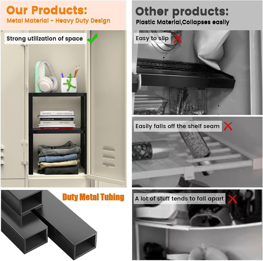 lidtop locker organizer shelf, metal adjustable width and, package contents