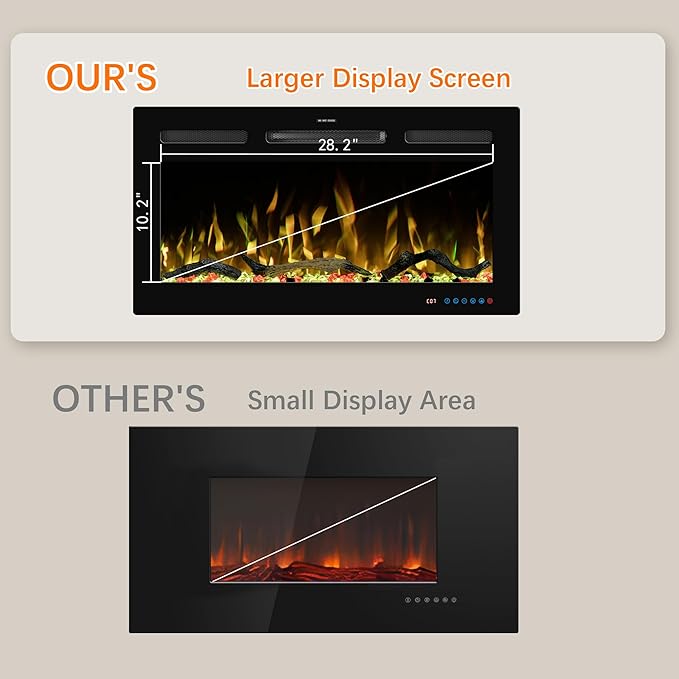 33" WiFi Electric Fireplace Inserts, Recessed and Wall Mounted Fireplace Heater