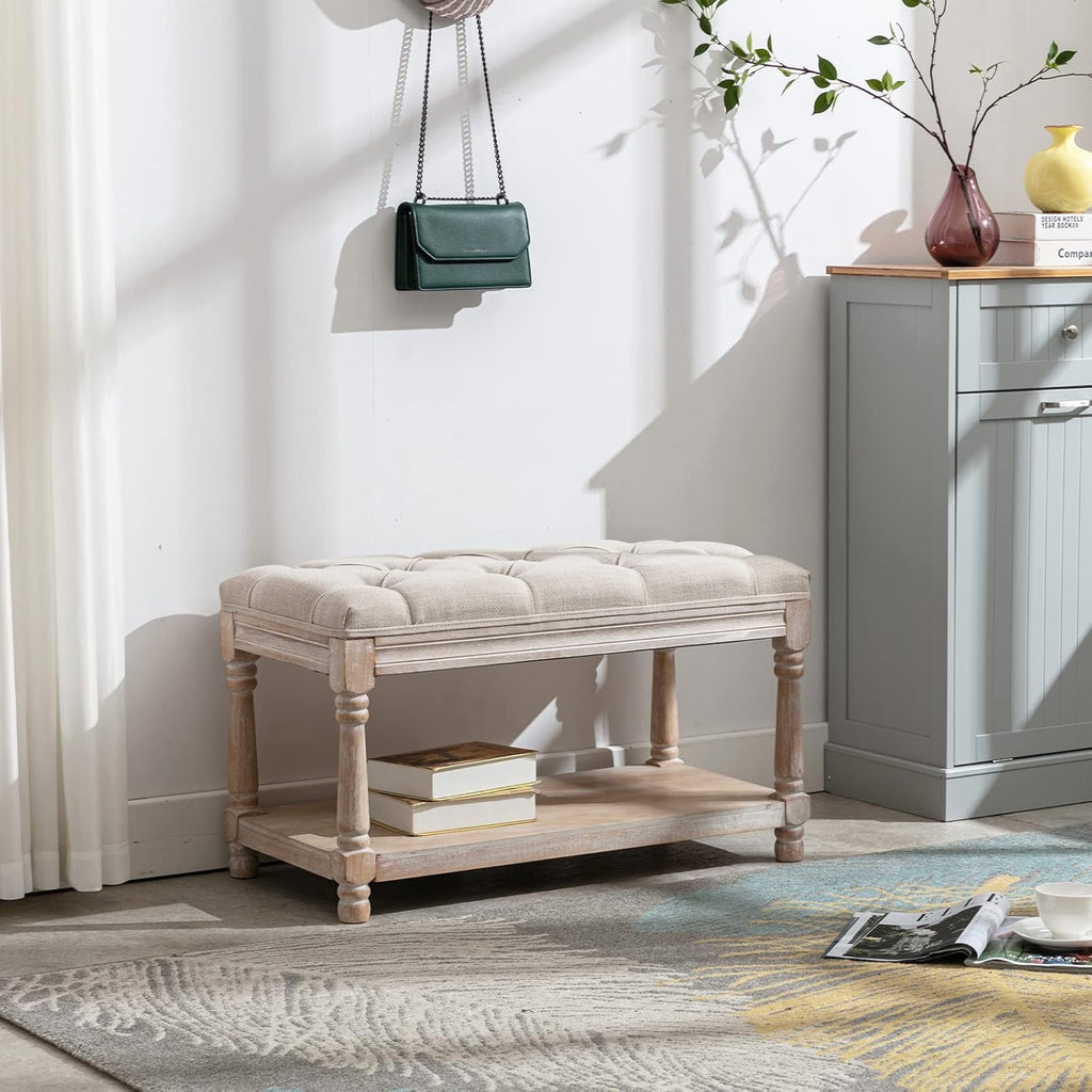 farmhouse storage bench wooden entryway linen upholstered ottoman, package contents