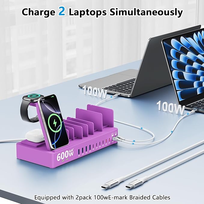 600w Charging Station for Multiple Devices, 15 in 1 Wireless Charger (2pack)