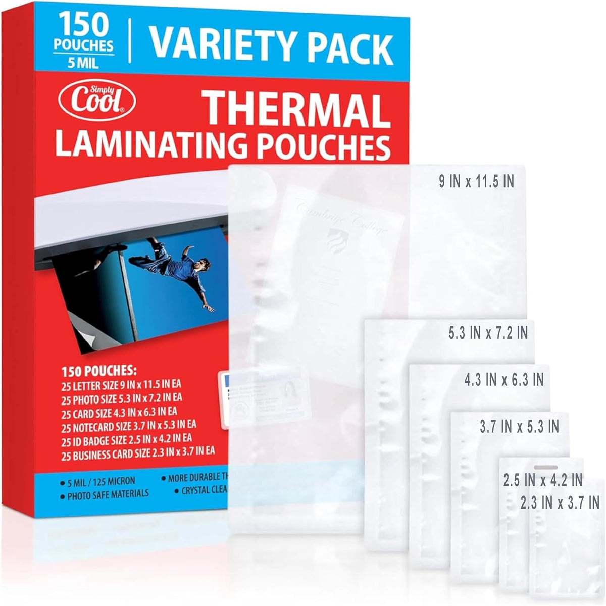 5MIL Thermal Laminating Sheets Letter, ID Badge and Business Card Sizes (150ct)