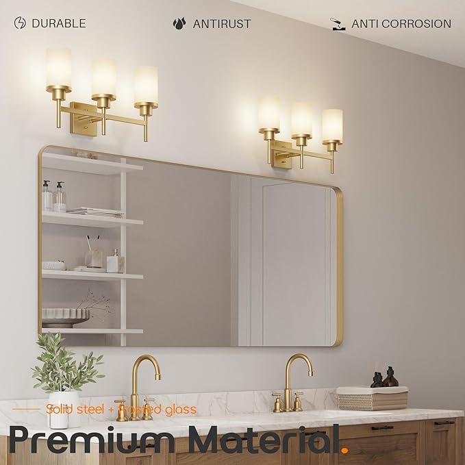 AONEON Bathrom Light Fixtures Modern Gold 3 Vanity Lights Over Mirror, Wall