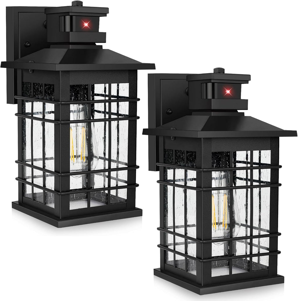 Motion Sensor Outdoor Wall Lights Black, Dusk to Dawn Outside Porch Lights (2-Pack)