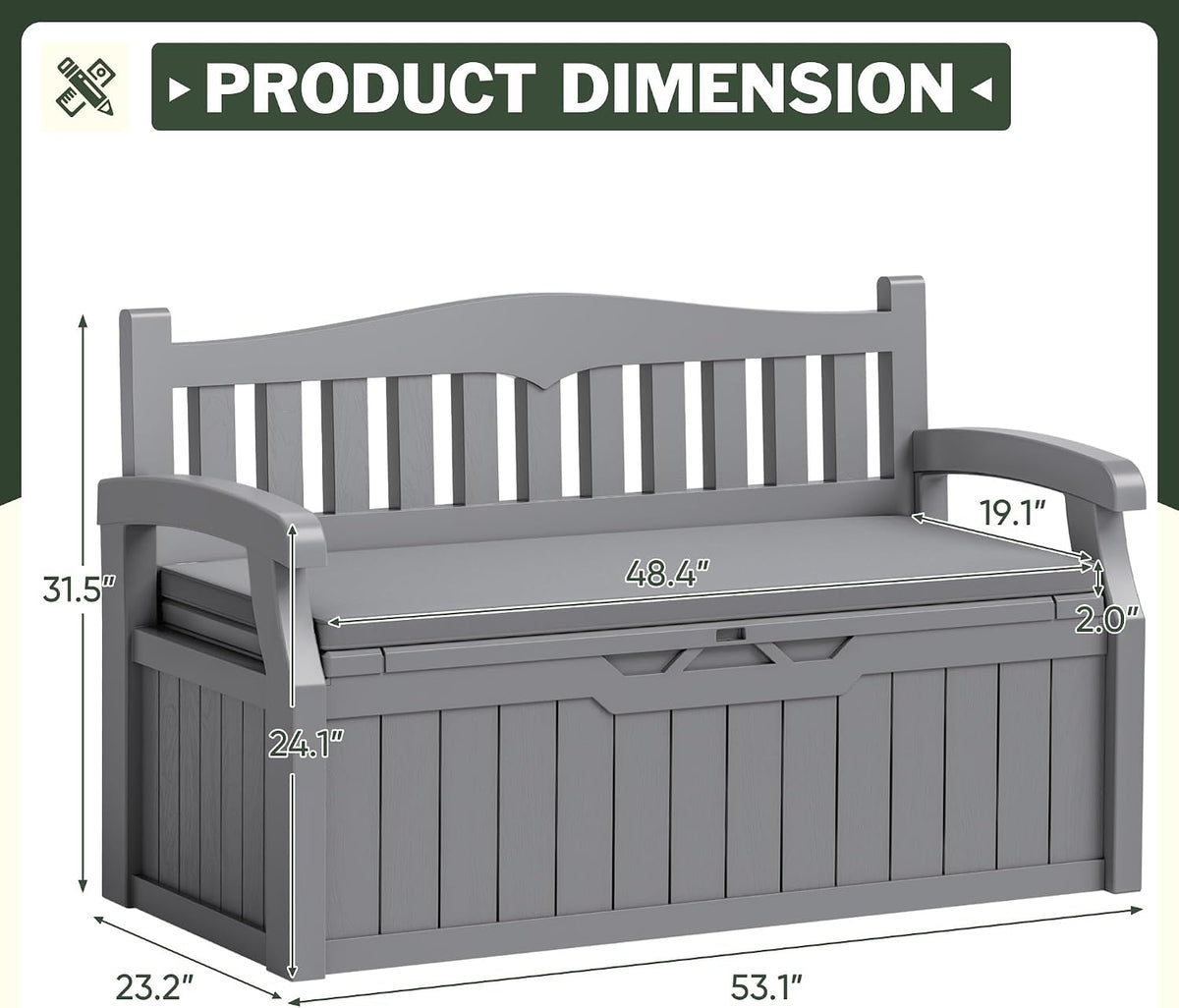 flamaker 80 gallon storage bench with cushion, waterproof, close-up detail