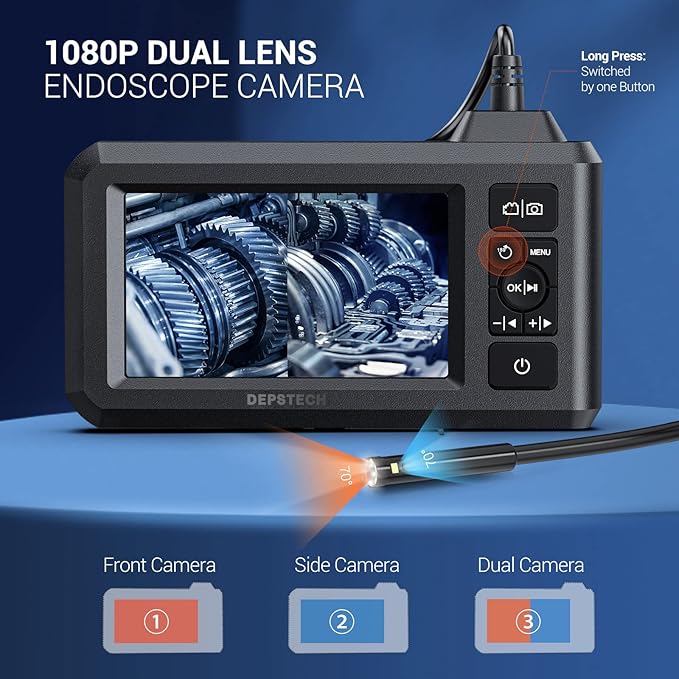 DEPSTECH Dual Lens Industrial Endoscope, 1080P Digital Borescope Inspection