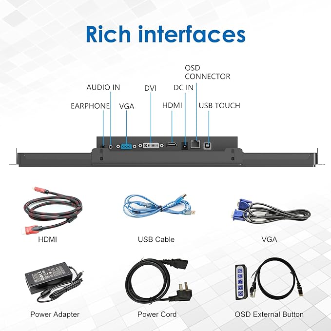 21.5 Inch Open Frame LCD Display Touch Screen Monitor HDMI VGA DVI Inputs 1000