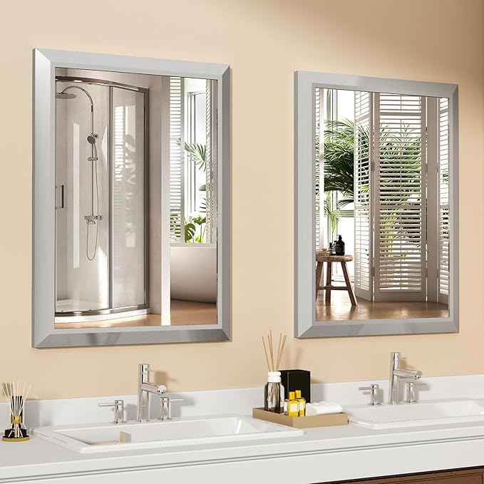 SMIROR Brushed Silver Bathroom Mirror