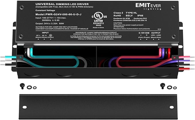 EMITEVER Dimmable Led Driver, 80W AC 110V-277V to DC 24V Transformer, 5-in-1
