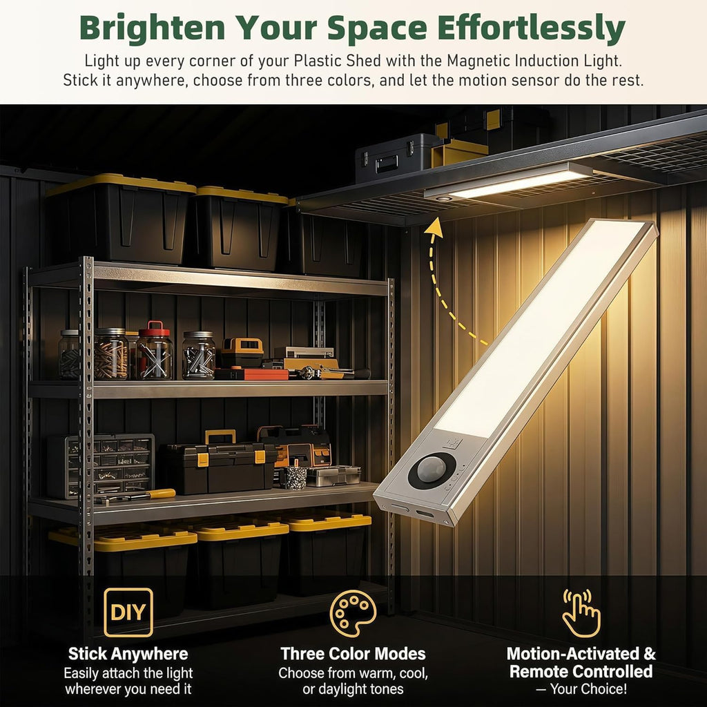 Aoxun 7.5'x4' Shed with 3 Doors & 14mm PP Floor & Magnetic Sensor Light