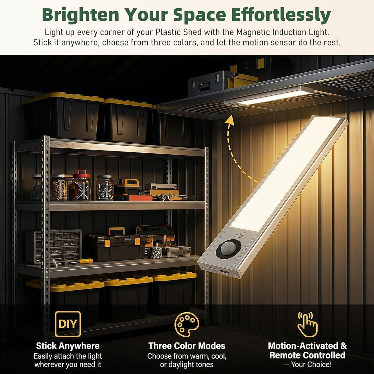 Aoxun 7.5'x4' Shed with 3 Doors & 14mm PP Floor & Magnetic Sensor Light