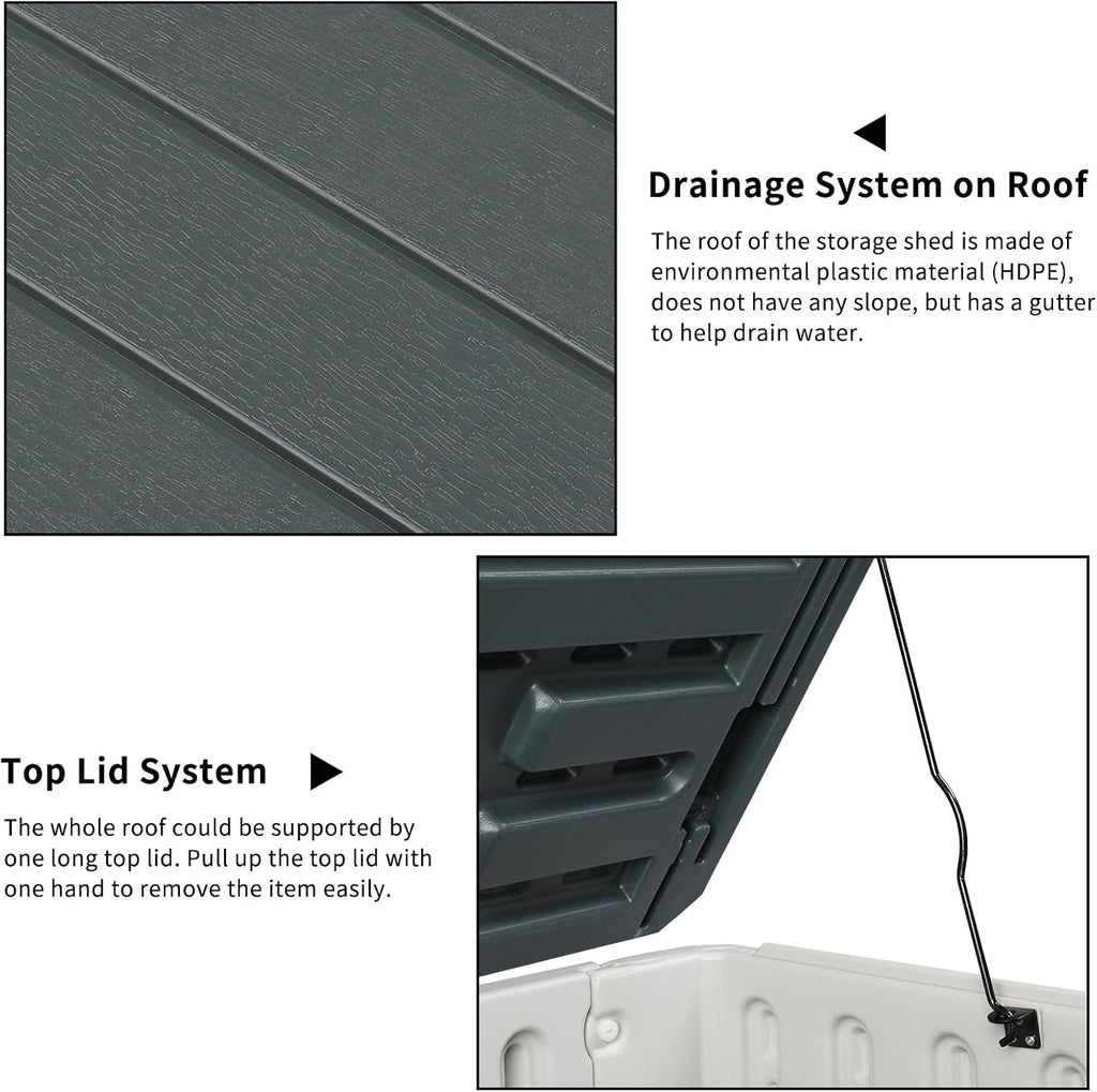 vingli upgraded 260 gallon plastic outdoor storage cabinet showing dimensions