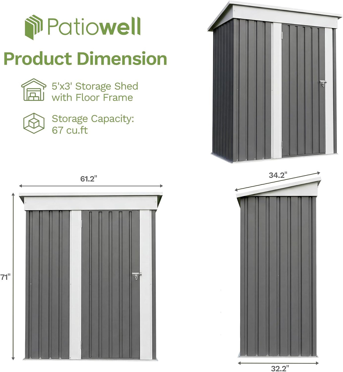patiowell 5x3 ft outdoor storage shed with floor shown in use