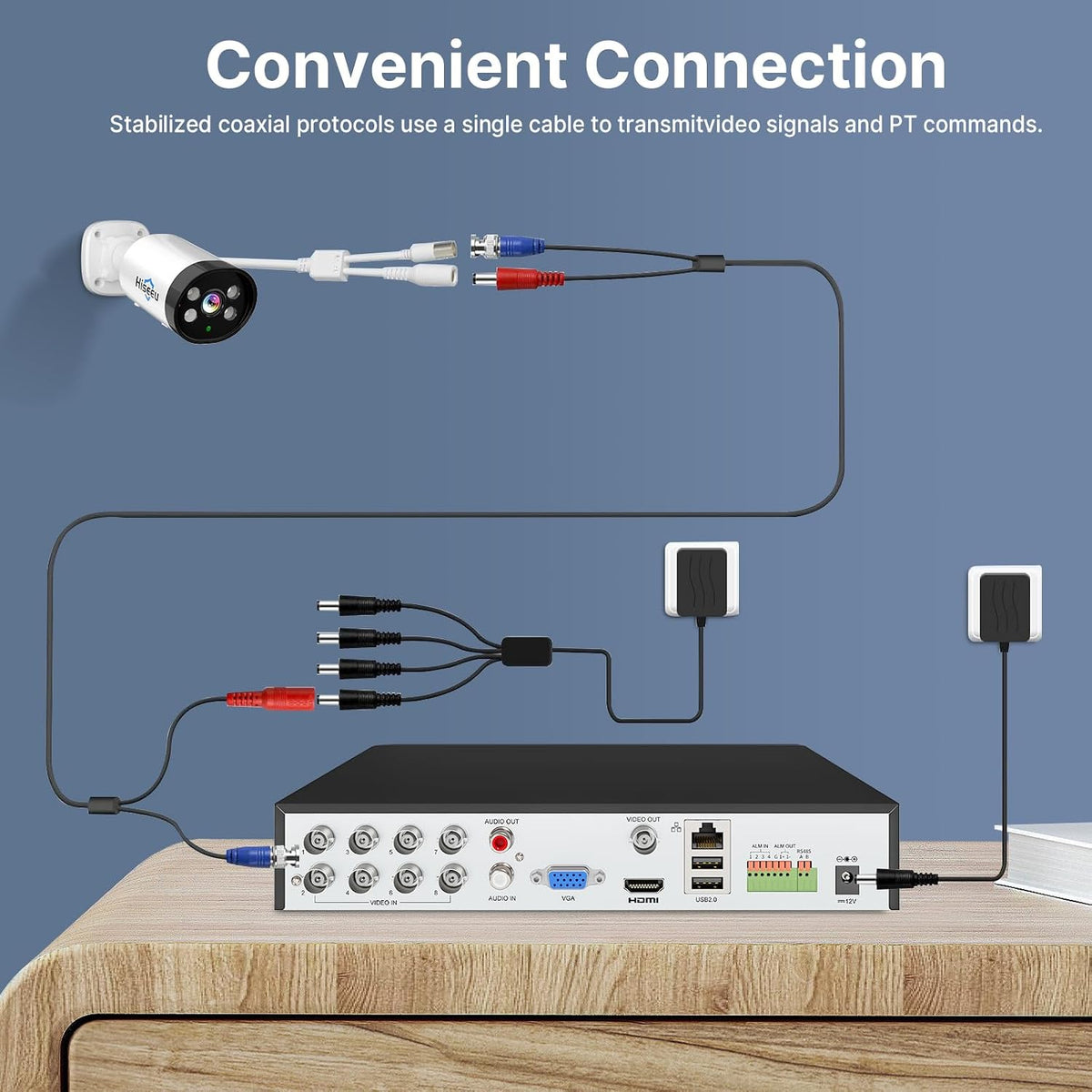 hiseeu 8mp ahd/tvi/cvi/xvi cctv home wired security camera, side view