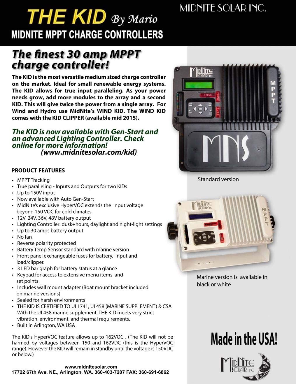midnite solar mnkid-b mppt charge controller 30a in, side view