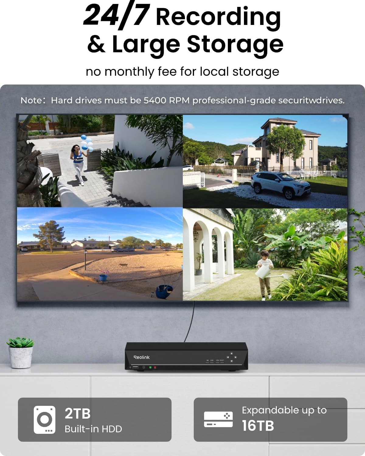 reolink 8ch 4k/8mp security camera system with 2tb, side view