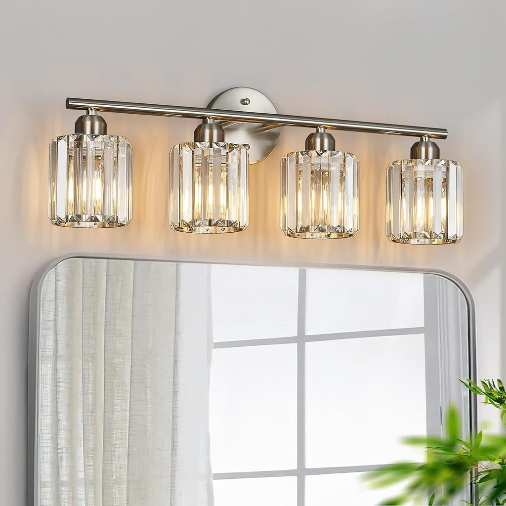 FDPBY Modern 4 Light Crystal Vanity Light, Brushed Nickel Vertical Bathroom