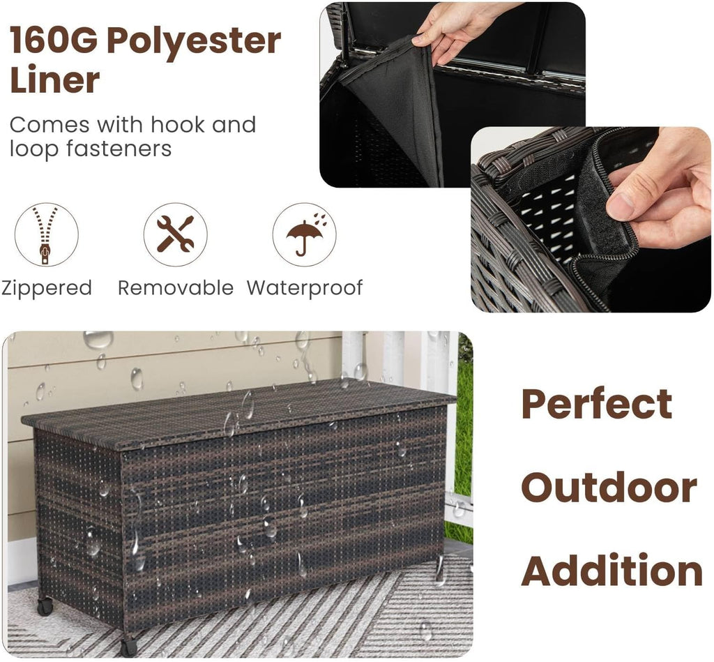 tangzon 320l garden deck box, patio cabinet container shown in use