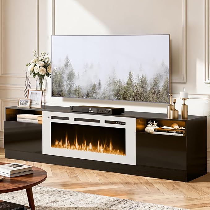 YISUFO 80” TV Stand with 36” Electric Fireplace, Large Modern Media