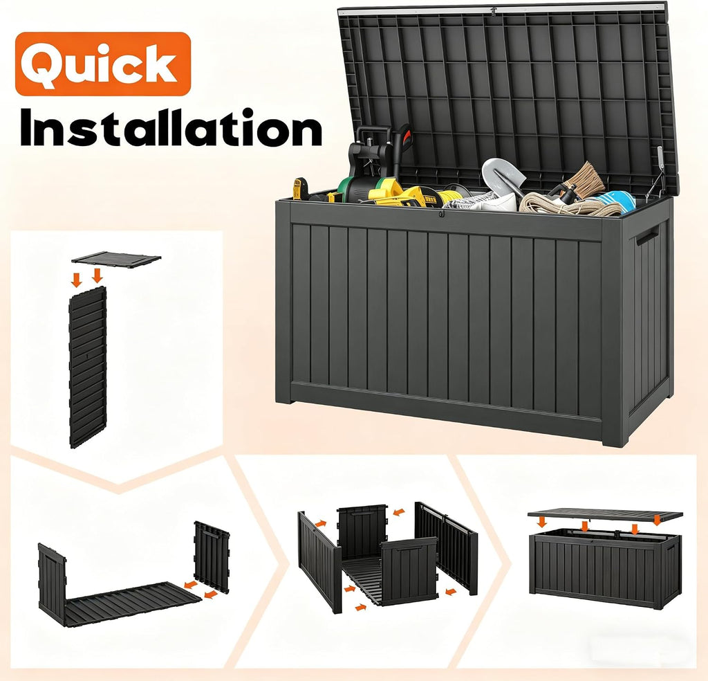 waterproof outdoor storage box, resin patio organizer,300 gal,black, package contents